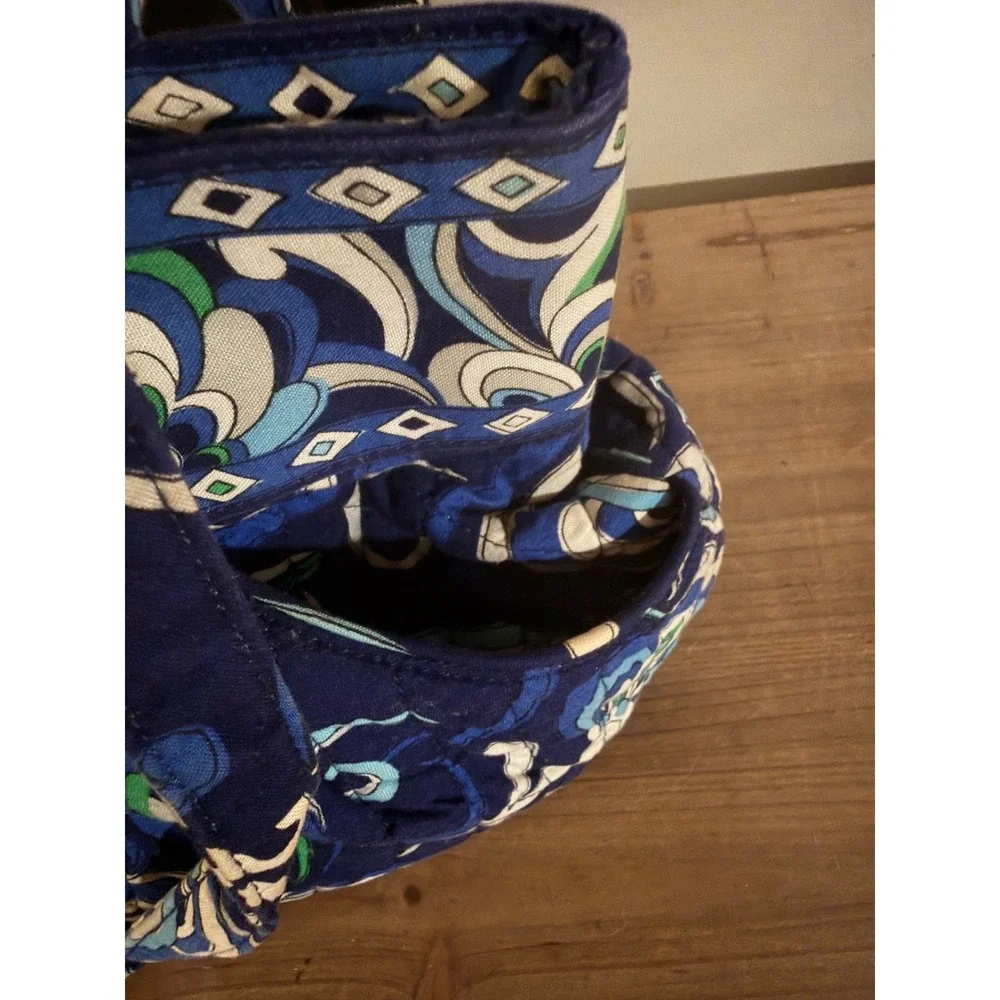 Vera Bradley Blue Lagoon Quilted Cotton Tote Shoulder Bag Floral Geometric Navy